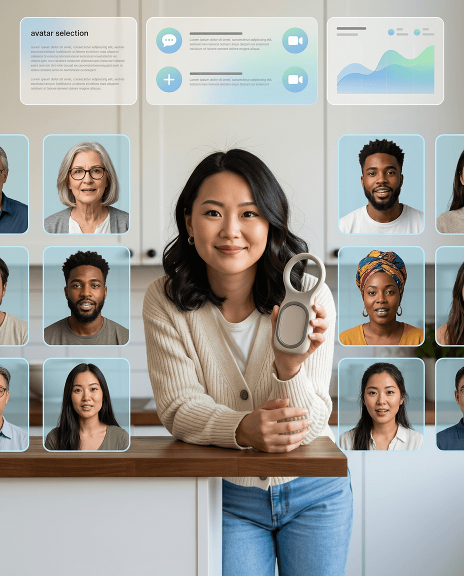 Avatar and UGC panel with diverse talking-head ad creatives