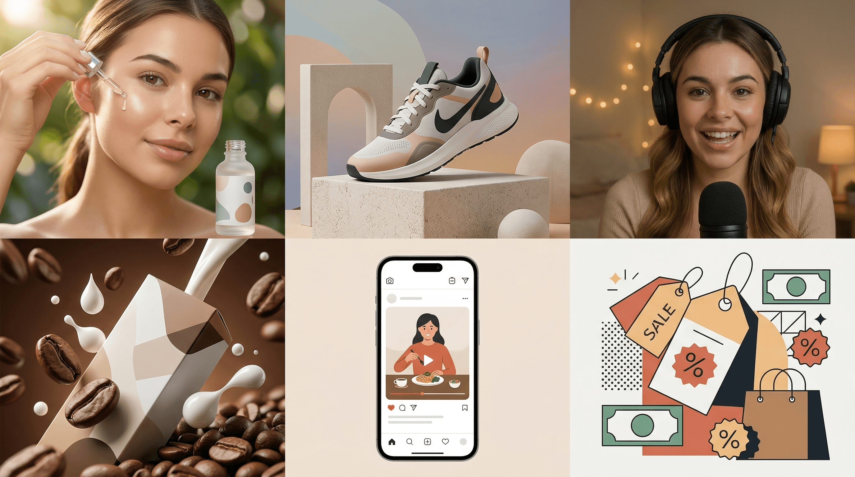Mosaic of different ad maker use cases across product and social campaigns